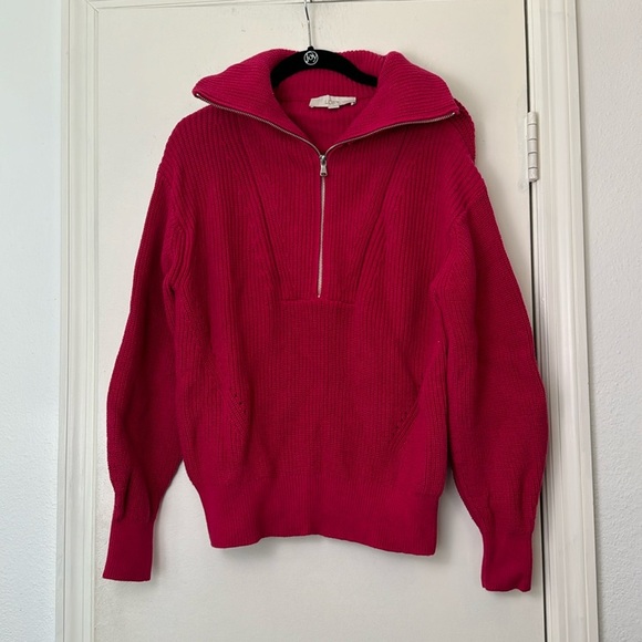 Loft Pink Ribbed Zip Up Collared Cozy Knit Sweater Size Small - Picture 2 of 8